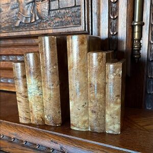 Vintage Italian Alabaster Bookends – Hand Carved “Stack of Books” Design